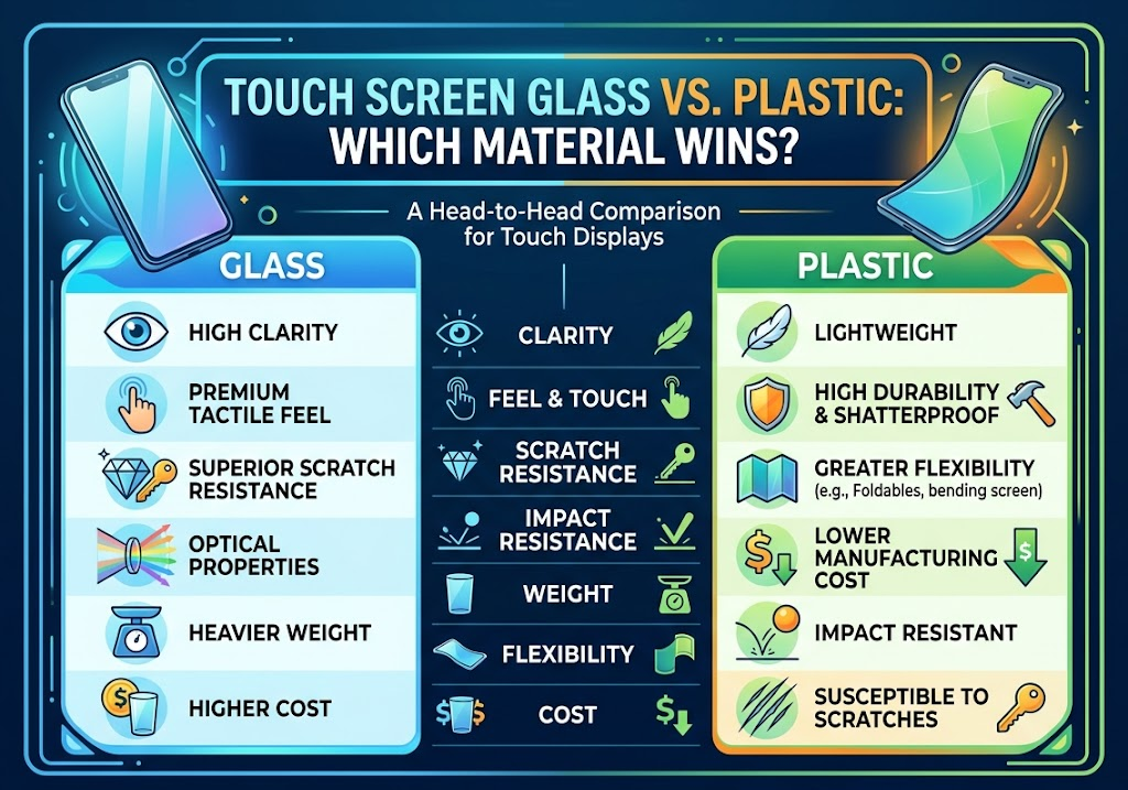 Vidro de tela sensível ao toque vs. plástico: qual material ganha?