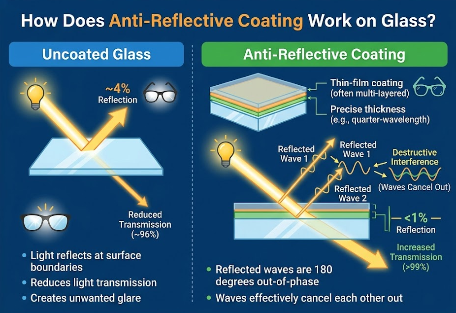 Como funciona o revestimento anti-reflexo no vidro?