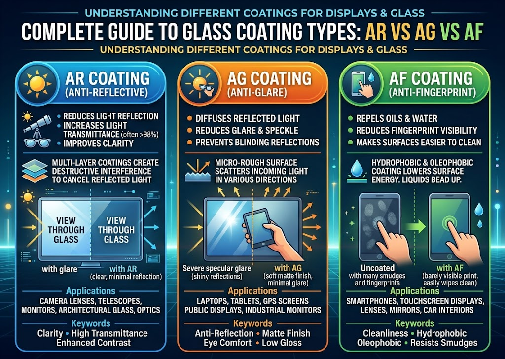 Complete Guide to Glass Coating Types: AR vs AG vs AF