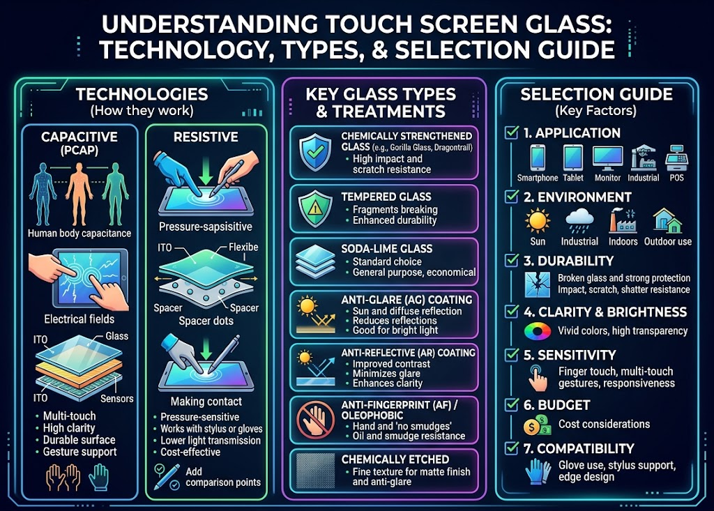 Vidro de tela sensível ao toque explicado: tecnologia, tipos e guia de seleção