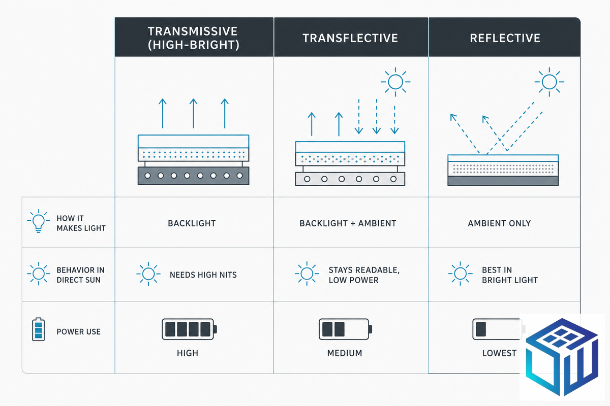 When Brightness Isn't the Answer: Transflective & Reflective Displays — SW Glass