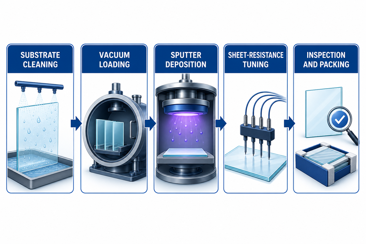 Magnetron Sputtering Workflow for ITO Coated Glass — Saiwei Glass