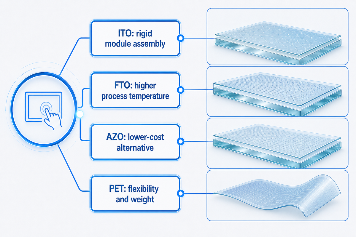 ITO Glass vs FTO, AZO, PET, and Plain Glass — Saiwei Glass