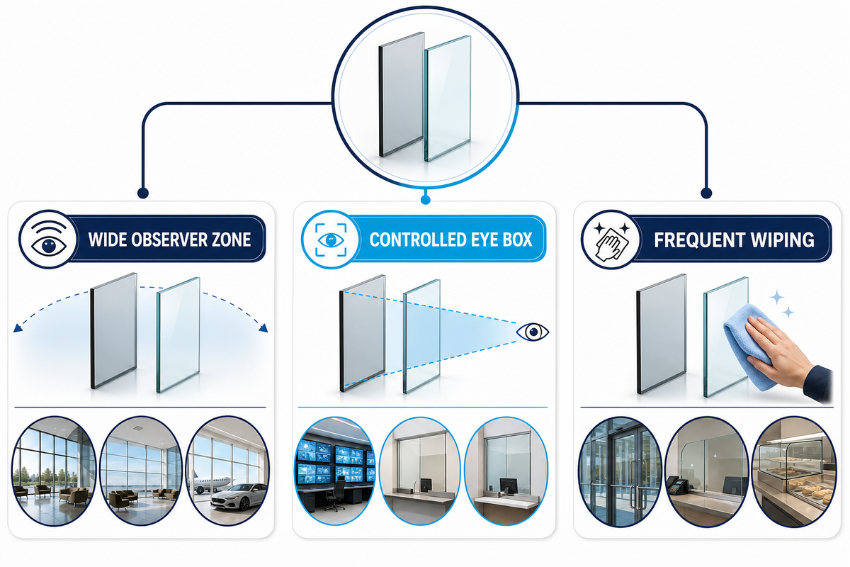 AG and AR cover-glass selection changes with the display operating scenario.