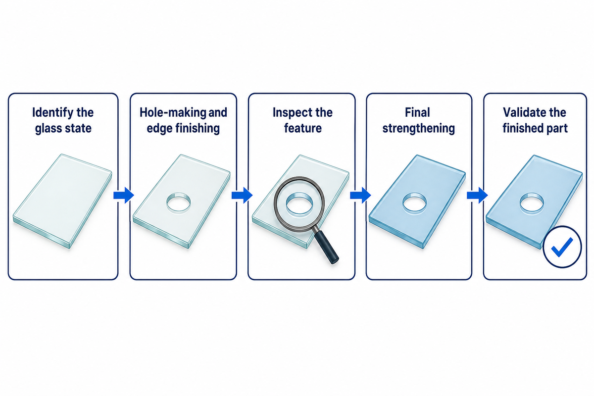 Conventional hole-making, finishing and feature inspection belong before final strengthening.