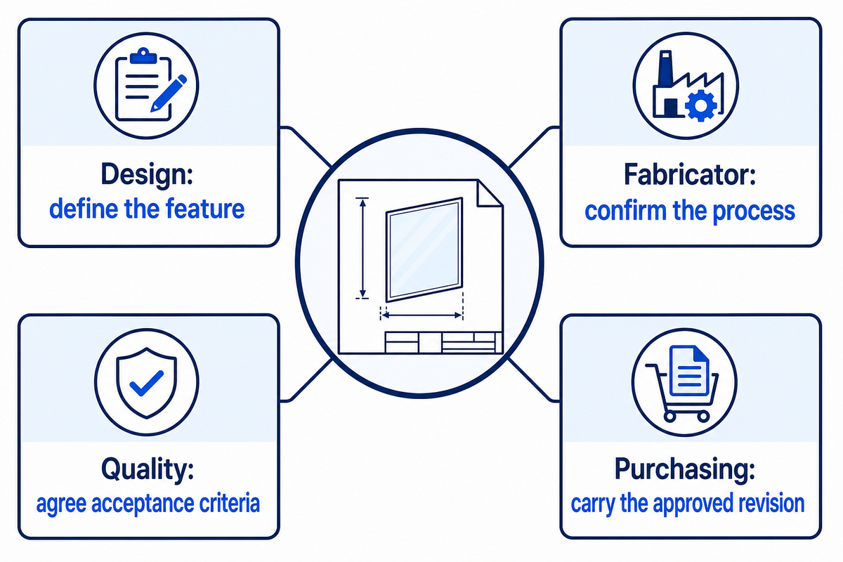 Design, fabrication, quality and purchasing close separate decisions before drawing release.