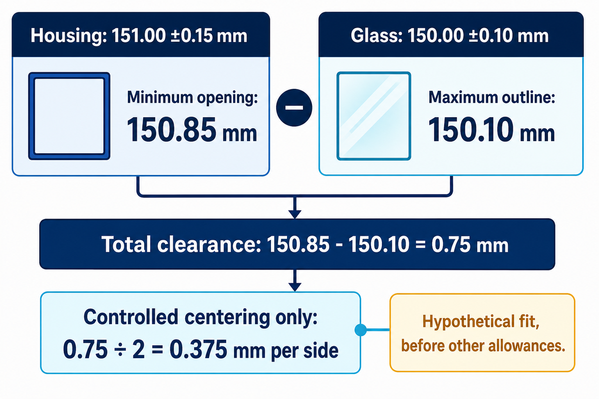 Hypothetical gap: 0.75 mm total; 0.375 mm per side requires controlled centering. Author worksheet.