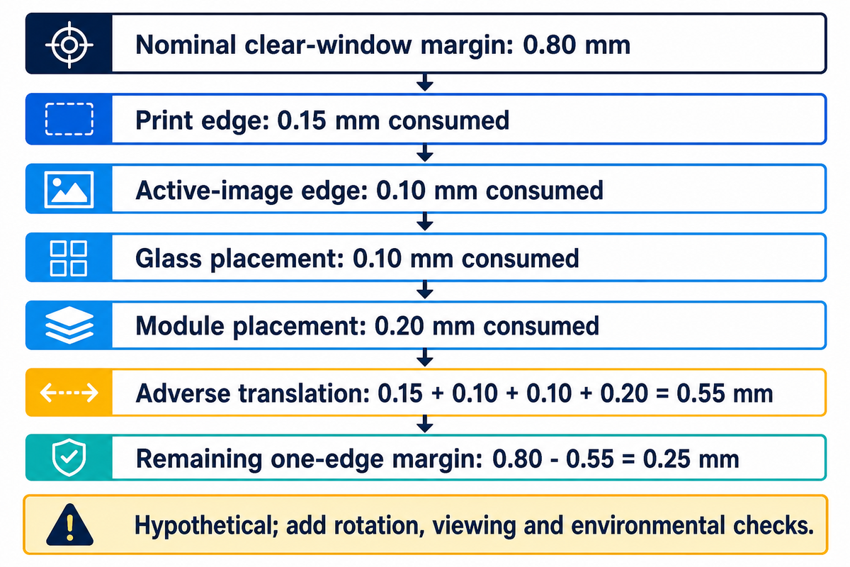 Hypothetical one-edge window margin: 0.25 mm before rotation and viewing allowances. Author budget.