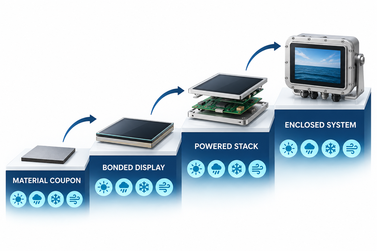 Outdoor and marine LOCA validation progresses from coupon to the enclosed system.