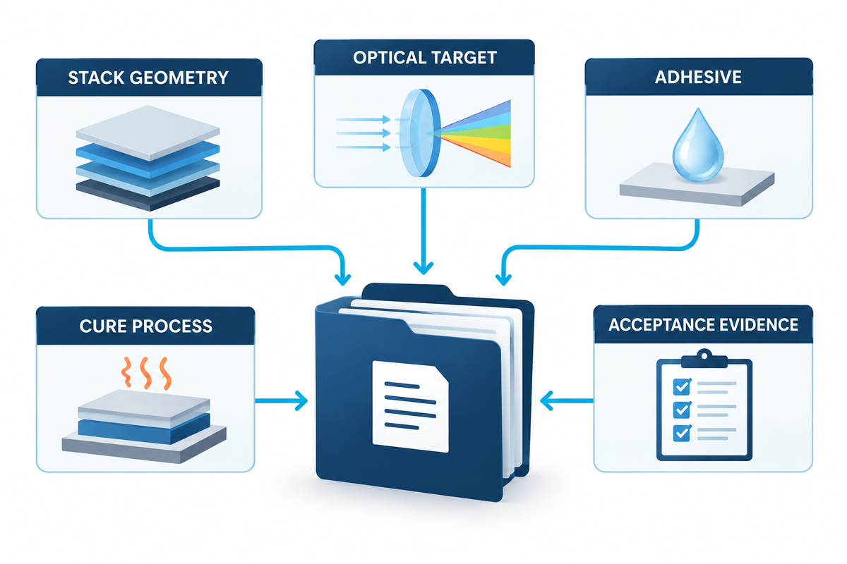 LOCA RFQ combines stack geometry, optical targets, adhesive, cure and acceptance evidence.