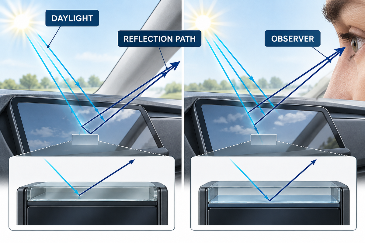 Ambient light and observer geometry affecting vehicle touchscreen readability.